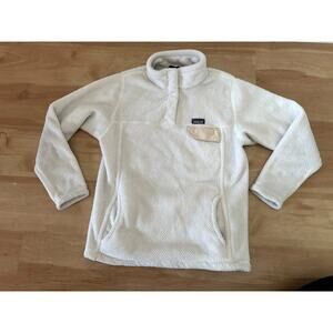 Patagonia $129 Girls' Re-Tool Snap-T® Pullover Sweater Fleece White Ski Sz XL